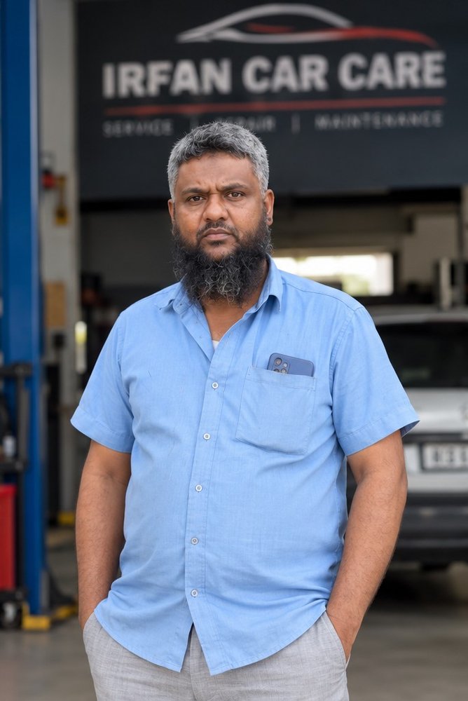 Momin Irfan, proprietor of Irfan Car Care, at the workshop